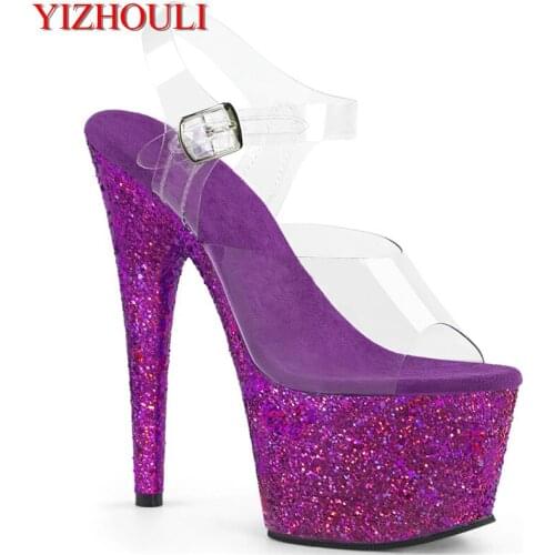 Transparent 6-inch, sexy multi-color platform sandals with shiny platform, 15cm high heels, club pole dancing, dancing shoes