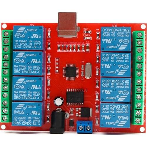 USB Relay Module 8 Channels DC 5V 12V 24V Computer Control Switch Driver PC Intelligent Controller Board for Smart Home PLC