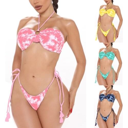 Sagace summer bikini beach hot spring womens sexy tie dye printed Bikini Swimsuit neck bandage swimsuit bañadores mujer 2021
