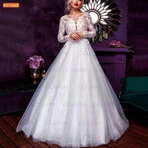 Sexy White Wedding Dress O Neck 2021 robe de mariée Long Sleeves Appliqus Ball Gown Bridal Dresses high quality Vestido De Noiva