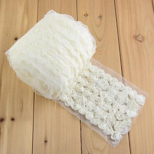 45yards /lot 3.9 Inch Width Chiffon Rose Lace Trim Applique By The Yard DIY Craft Supply (pls choose 7.5yards per color) FH68