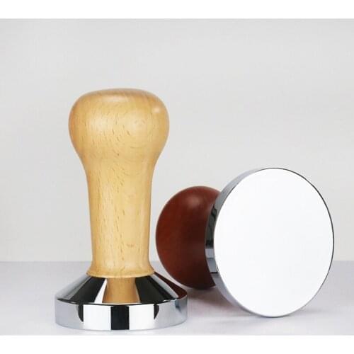 Wooden Handle Coffee Tamper 51mm/53mm/58mm Stainless Steel Flat Coffee Pressed Powder Base Barista Accessories Tools 2 Colour
