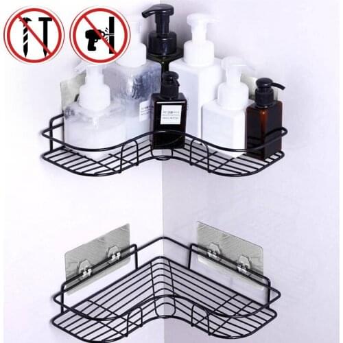 Bathroom Kitchen Punch Corner Frame Shower Shelf Wrought Iron Shampoo Storage Rack Holder With Suction Cup Bathroom Accessories