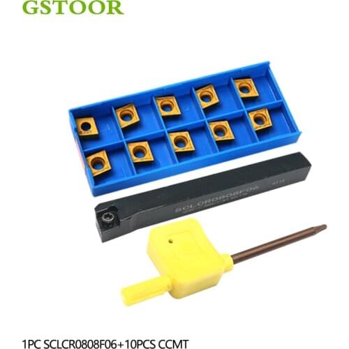 1PC SCLCR0808F06 SCLCL0808F06 External Turning Tool Holder +10PCS CCMT06 Carbide Inserts CNC Lathe Cutter Tool Set