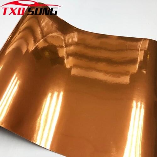 High quality Stretchable orange Chrome Mirror Vinyl Film Glossy Mirror Chrome Car Sticker Wrapping With air free bubbles
