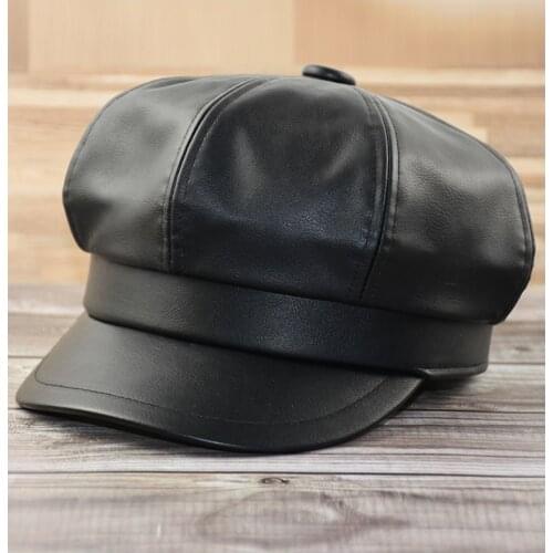Lady Winter Small Size Octagonal Hat Adult PU LeatherFitted Newsboy Cap Men Big Size Beret Hats 54cm 56cm 57.5cm 59cm 61-62cm