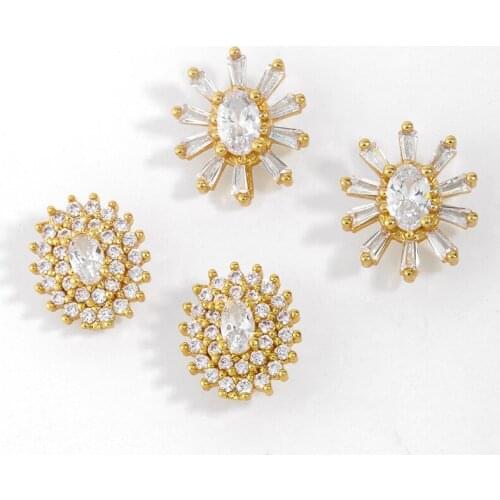 Gold Flower Stud Earrings For Women CZ Zirconia Oval Shape Earring Stud Crystal Micro Paved Wholesale Jewelry Women Gifts erst86