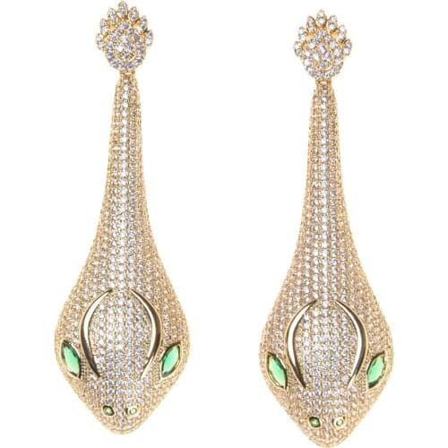 SLJELY Luxury Trendy Cubic Zirconia Women Earrings Vintage Punk Cobra Snake Earrings Fashion Party Show Wedding Jewelry Gift