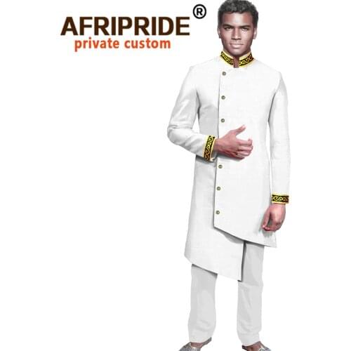African Suit for Men Bazin Riche Coats and Pants 2 Piece Slim Fit Formal Outfits Dashiki Jacket Embroidery Clothes Wax A2116011