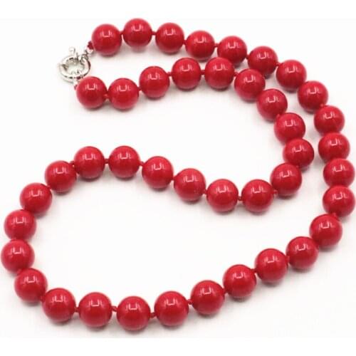 New Fashion Statement Women Necklace Artificial Coral Red Stone 8 10 12mm Round Beads Chain Choker Clavicle Jewelry 18inch A477