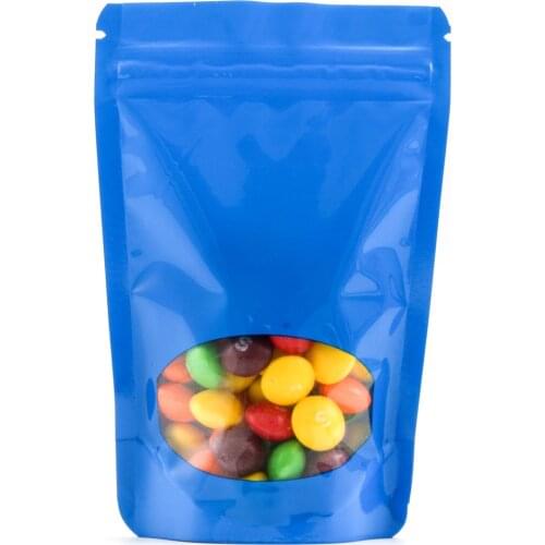 100pcs/lot Durable Zipper Top Package Bags Food Snacks Glossy Blue Aluminium Foil Mylar Zip Lock Stand Up Pouch with Zipper