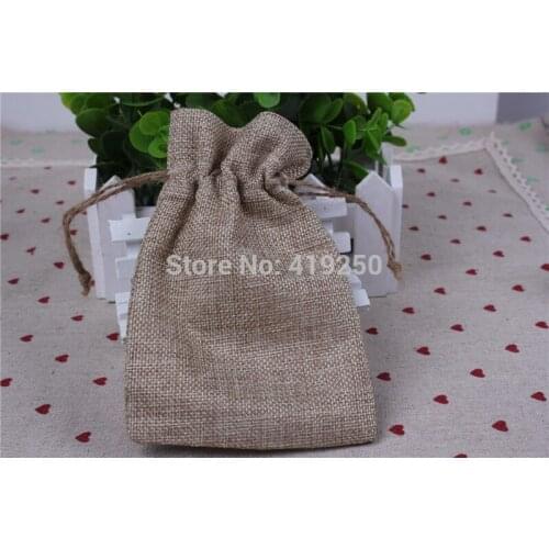 100pcs Wedding Favor Bags Faux Linen Bags with Jute Drawstring Bags Party Favor Souvenir storage bag for jewelry package