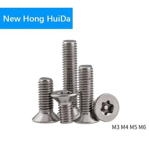 M3 M4 M5 M6 304 stainless steel Six Lobe Torx Flat Head with Pin Tamper Proof Anti Theft Security Screw Bolt
