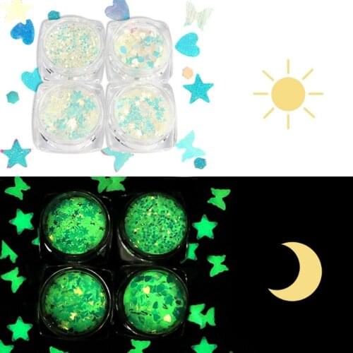 4 Styles Luminous Sequins Glow In the Dark Glitters Fluorescent Sequins Resin Jewelry Findings Nail Art Decor Craft Tool
