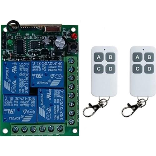 433MHz DC 12V 24V 10A Relay 4CH Wireless RF Remote Control Light Switch 10A Relay Output Radio Receiver Module +Transmitter
