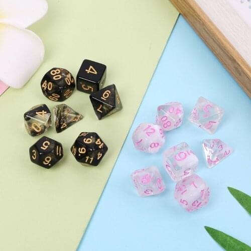 7 Pcs/Set New Game Dice Transparent Fashion Dices Multi-side Desktop Games Party Play Gifts Polyhedral Black/Pink A0KA