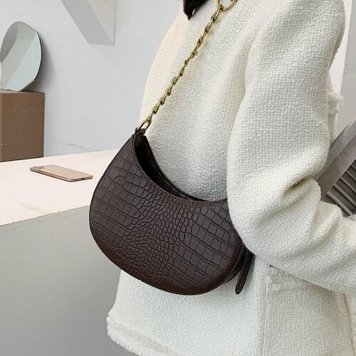 Abay Crocodile Pattern PU Leather Saddle Bags for Women 2021 Handbags and Purses Female Summer Travel Crossbody Shoulder Bag