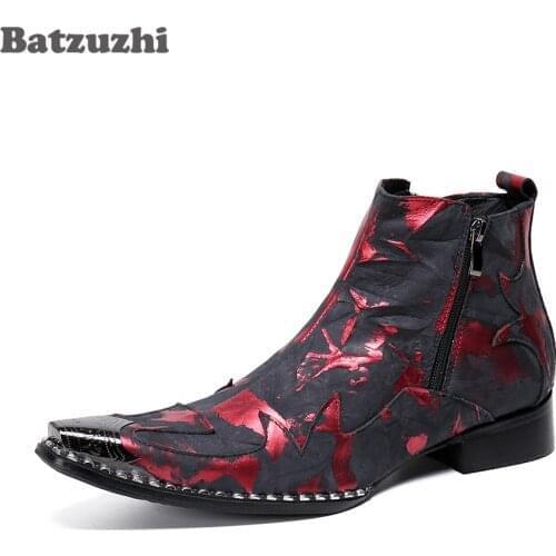 Batzuzhi Leather Ankle Boots Men Rock Fashion Men Boots Pointed Toe Zip Rock Party & Wedding Boots for Men chaussure homme, 46