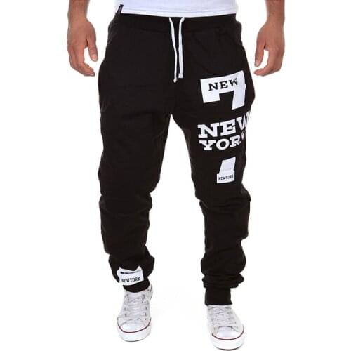 Fashion New Mens Pants 7 New York Letter Print Sweatpants Joggers Male Cotton Lace-up Casual Trousers Pants Plus Size 3XL