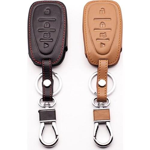 Genuine leather car key cover case for Chevrolet for Cruze Malibu 2016 XL Camaro Remote keyless 4 buttons fashion men Key cases