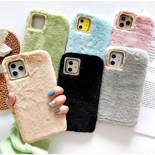 Warm Plush Phone Case For iPhone 11 Pro X Xr Xs Max Soft TPU Furry Fabric Protective Back Cover For iPhone 6 6s 7 8 Plus SE 2020