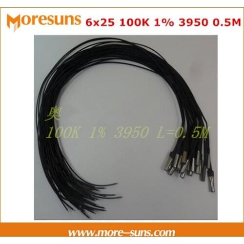 Fast Free ship 10pcs/lot NTC temperature sensor cylindrical probe 6x25 100K 1% 3950 L=0.5M Black single wire 200C NTC Sensor