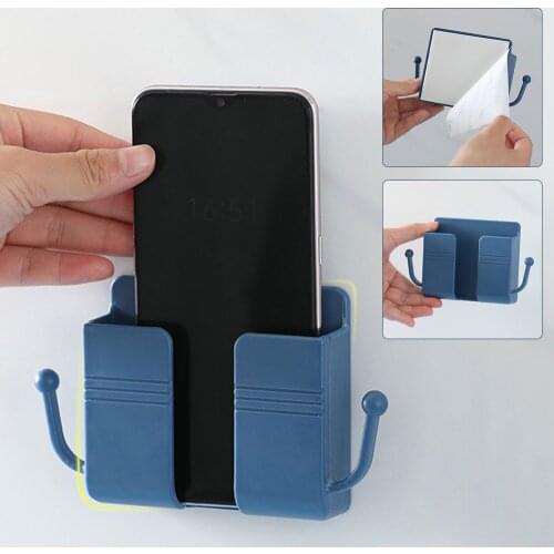 Multifuntion Wall Mounted Phone Holder Self Adhesive Phone Charger Holder Storage Box Wall Hook Organizer Remote Control Holder