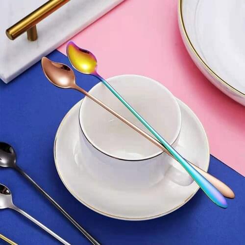 New Long Handle 304 Stainless Steel Dessert Spoon, Creative Mango Shape, Summer Ice Cream Spoon,Kitchen Utensils 2pcs