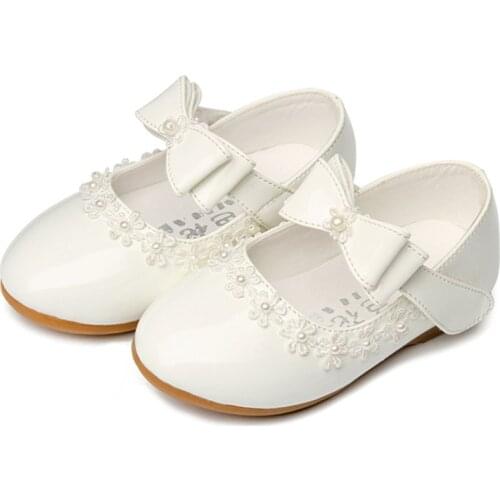 Flower Children Girls White Red Patent Leather Princess Shoes For Little Girls School Pearl Wedding Party Dance Shoes New