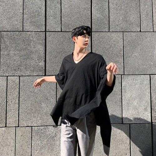 Men Short Sleeve Oversize Loose Casual Irregular T Shirt Cloak Male Women Streetwear Tshirt Pullover Tees Shirts Stage Clothes