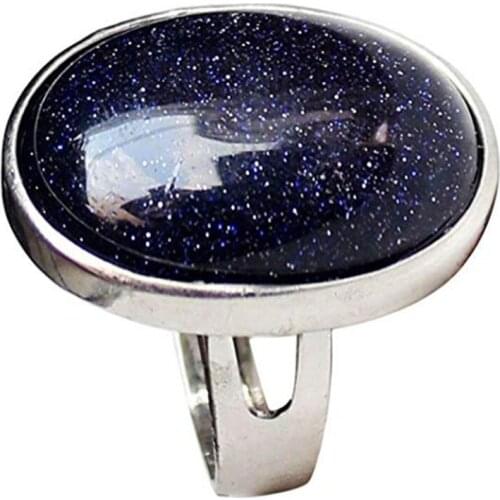 FYJS Unique Silver Plated Ellipse Shape Resizable Finger Ring Blue Sand Stone Decoration Jewelry