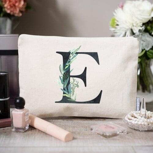 Custom Makeup Bridesmaid Gift Bags Team Bride initial greenery make up bag Wedding decoration bridesmaid proposal cosmetic bag