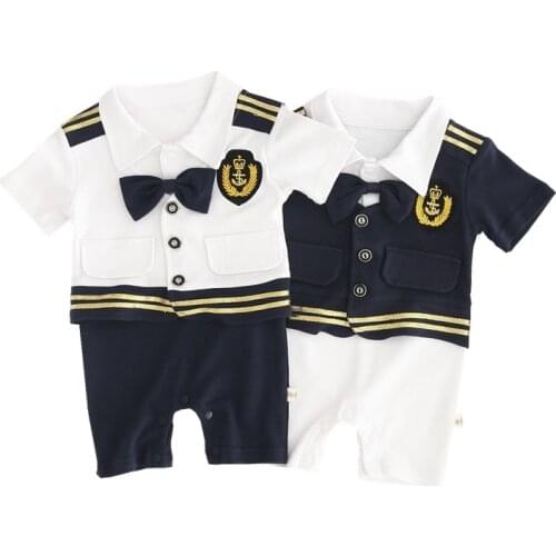 Unisex Newborn Baby Sailor Romper Infant Marine Navy Shortalls Short SleJeve Jumpsuit Boys' Halloween Captain Costume Outfits