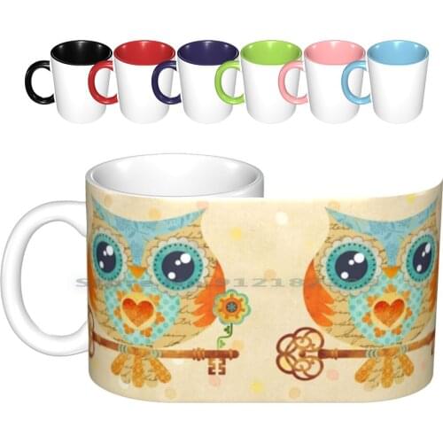 Owls Summer Love Letters Ceramic Mugs Coffee Cups Milk Tea Mug Owl Skeleton Key Summer Love Letters Love Bird Bohemian Boho