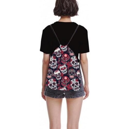 Mexican skull print bouquet pocket can be stored on one shoulder travel drawstring backpack