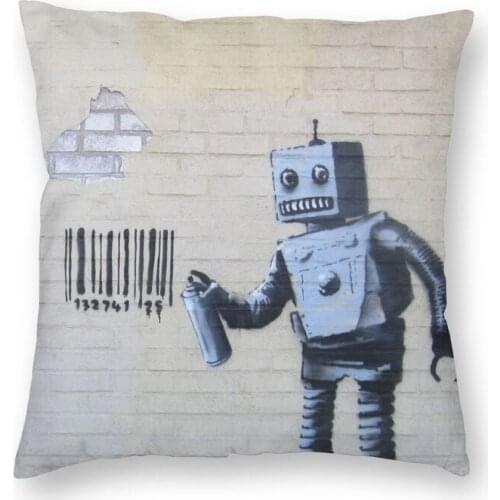 Fashion Banksy Cheeky Graffiti Robot Square Throw Pillow Case Home Decor 3D Two Side Printed Street Art Cushion Cover for Car