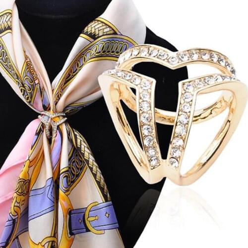 One piece fashion dull silver/gold alloy rhinestone three round rings women silk scarf buckle xyh005