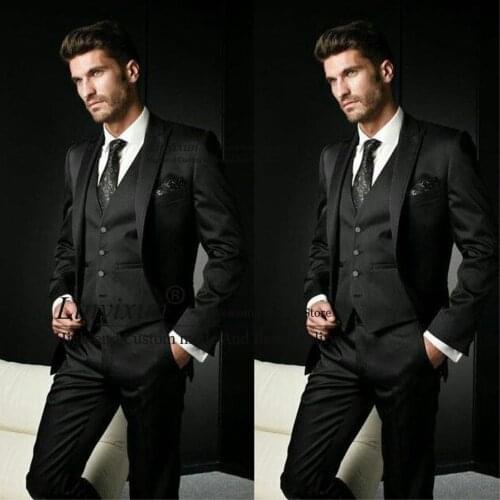 Italian Black Mens Suits with Pants Business Tuxedo Groom Wear Man Blazer Slim Fit Terno Masculino Costume Homme Mariage 3Piece