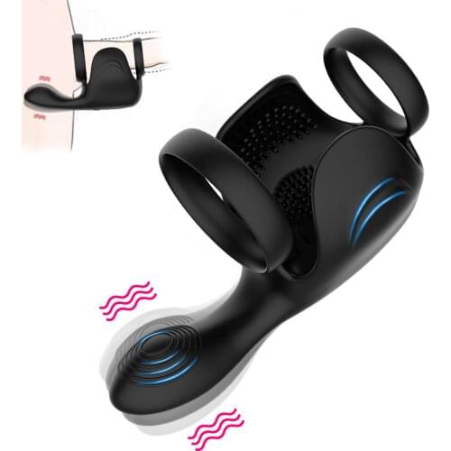 Male Testicle Vibrators for Men Penis Massager Double Ring Delay Ejaculation Penis Vibrating Cock Ring Scrotum Massager Vibrator
