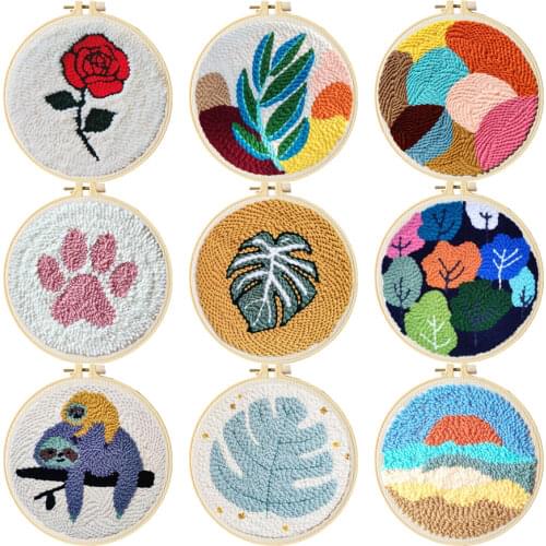Leaf Punch Needle Starter Kits Soft Yarn Punch Needle Embroidery Kit Easy Embroidery Set Home Decor Diy Craft Kits for Adults