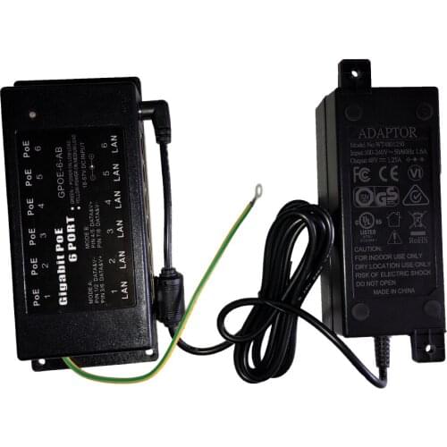 GPOE-6-48v60w Wall mount 48v 60w 6 Port Gigabit Power over Ethernet PoE Injector Power IP Camera