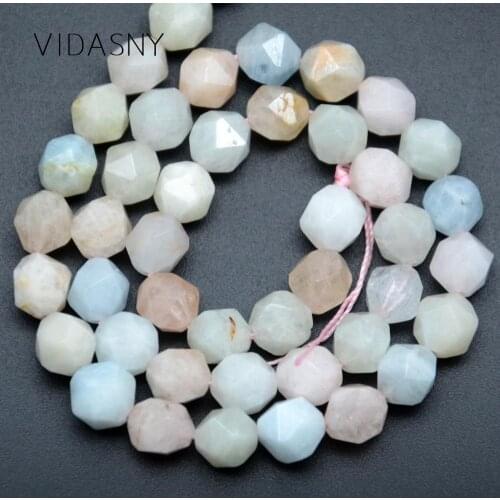 Natural Gem Faceted Morgunite Stone Beads For Jewelry Making 8mm 10mm Loose Spacer Beads Diy Bracelet Necklace 15'' Wholesale