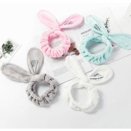2020 New Lovely Flannel Soft Bunny Ear Make Up Headbands Women Hairbands Rabbit ear Hair Band For Girls Hair Accessories