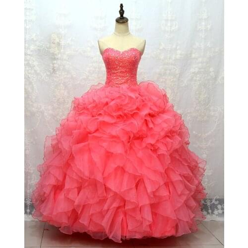 New Quinceanera Dresses 2021 With Beads Ruffles Red Party Prom Gown Sweetheart Sexy Luxury Vestidos De Fiesta Años 2021
