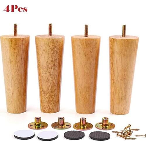 4PCS Furniture Legs Solid Wood Sofa Replacement Leg for Coffee Tea Table Cabinet M8 with Iron Plate Couch Table Cupboard Feet