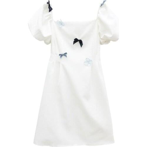 Dress 2021 Summer New French Salt Sweet Fried Street Platycodon Grandiflorum First Bubble Sleeve Square Collar Short Skirt