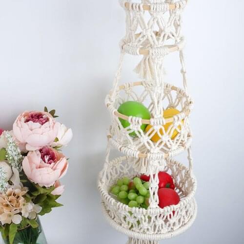 Woven Cotton Rope Fruit Hanging Basket Multifunctional Storage Baskets for Kitchen Living Room Bathroom TS2