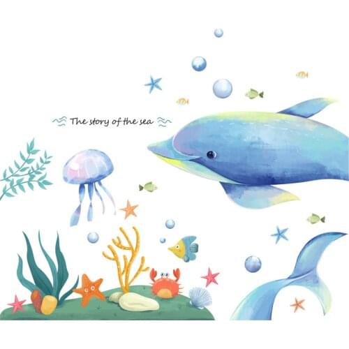 The underwater world Dolphin Coral wall sticker for living rooms 3D cartoon bathroom kids room home decor wall decals murals
