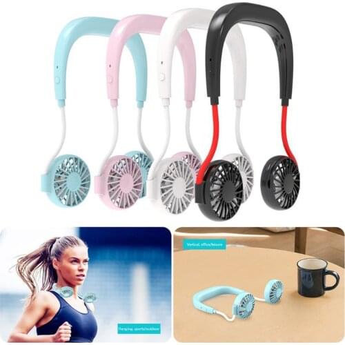 USB portable fan cold fan hands free neck fan hanging rechargeable mini sports fan 3-speed adjustable neck dual fan Home Office