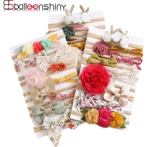 Balleenshiny 10PCS/Lot Color Matching Bow Flower Baby Headbands Turbantes Para Bebes Baby Girl Hair Accessories Flower Headband